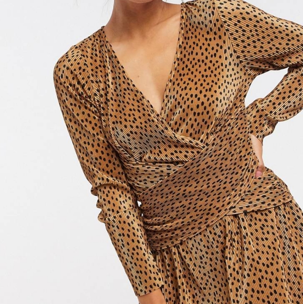 Asos Design Plisse Mini Dress Wrapped Waist